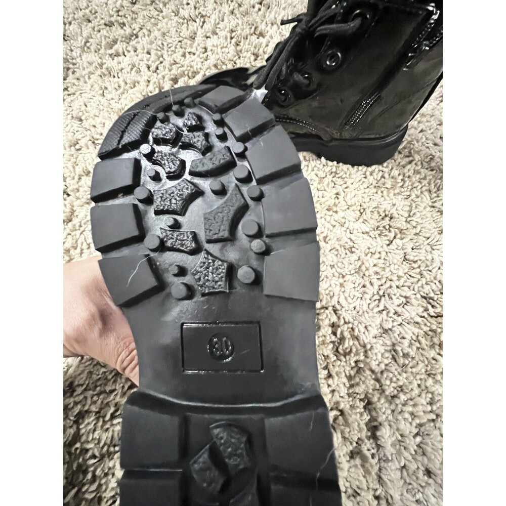 Girls Side Zipper Lace Up Front Boots For Children‎ Combat Boots 12.5 - Picture 8 of 10